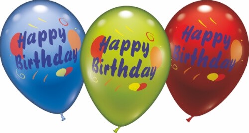 Ballons Happy Birthday, 6 Stück, Durchm.: 30 cm